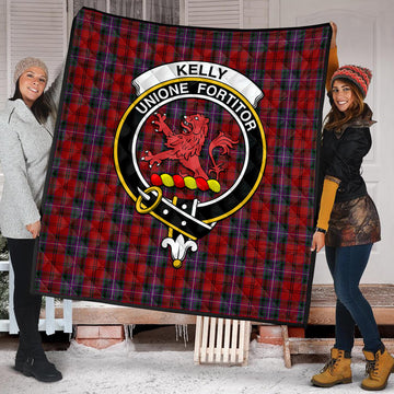 Kelly of Sleat Red Tartan Quilt with Family Crest