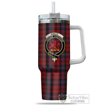 Kelly of Sleat Red Tartan and Family Crest Tumbler with Handle