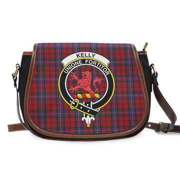 Kelly of Sleat Red Tartan Saddle Bag with Family Crest