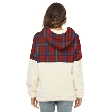 Kelly of Sleat Red Tartan Women's Borg Fleece Hoodie With Half Zip with Family Crest