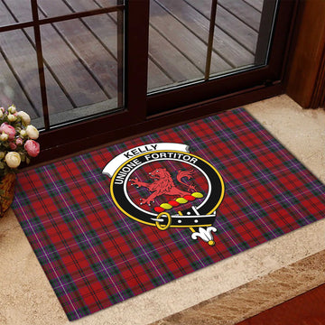 Kelly of Sleat Red Tartan Door Mat with Family Crest