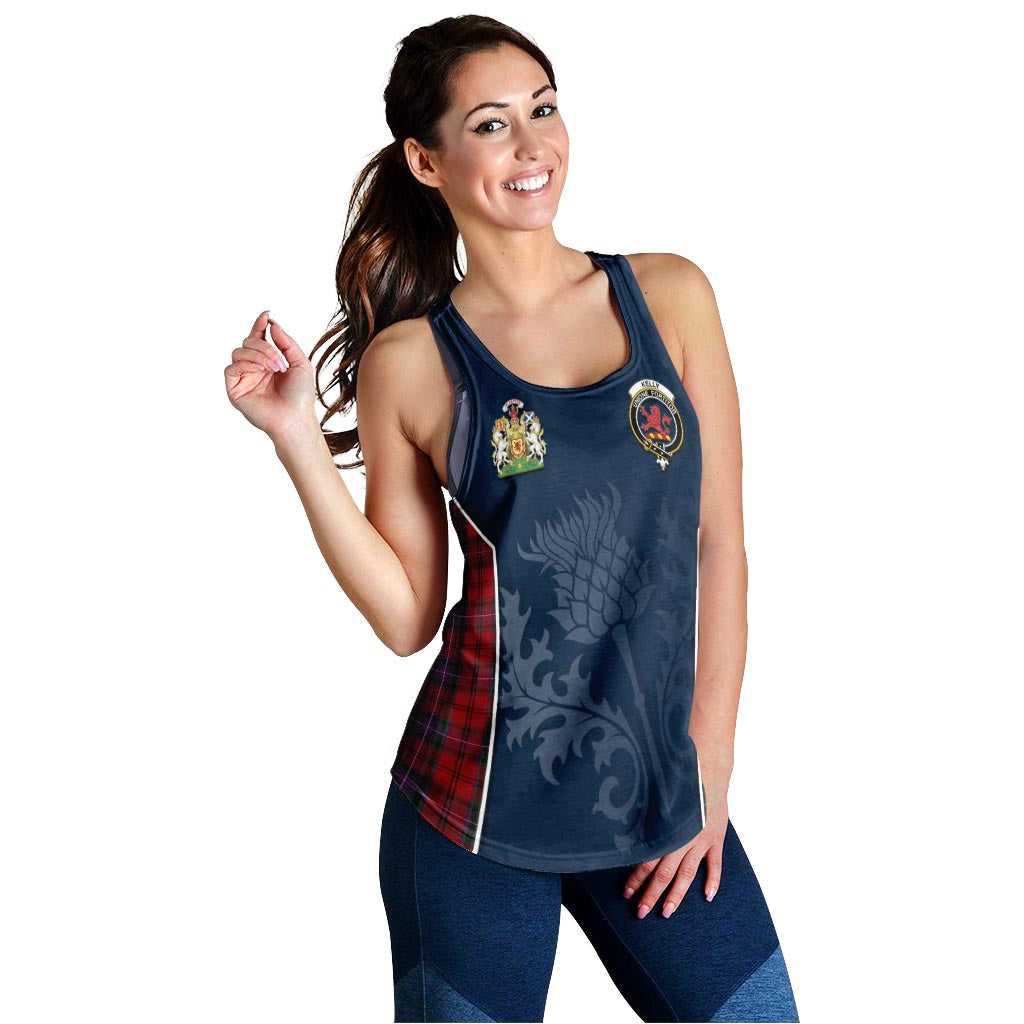 Tartan Vibes Clothing Kelly of Sleat Red Tartan Women's Racerback Tanks with Family Crest and Scottish Thistle Vibes Sport Style