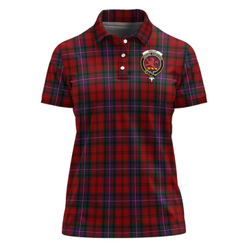 kelly-of-sleat-red-tartan-polo-shirt-with-family-crest-for-women
