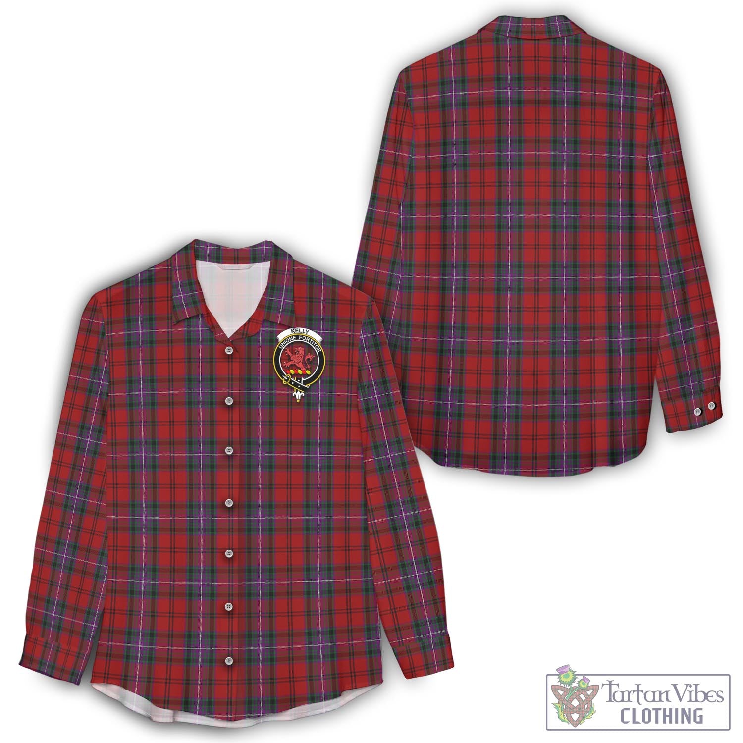 Tartan Vibes Clothing Kelly of Sleat Red Tartan Womens Casual Shirt with Family Crest