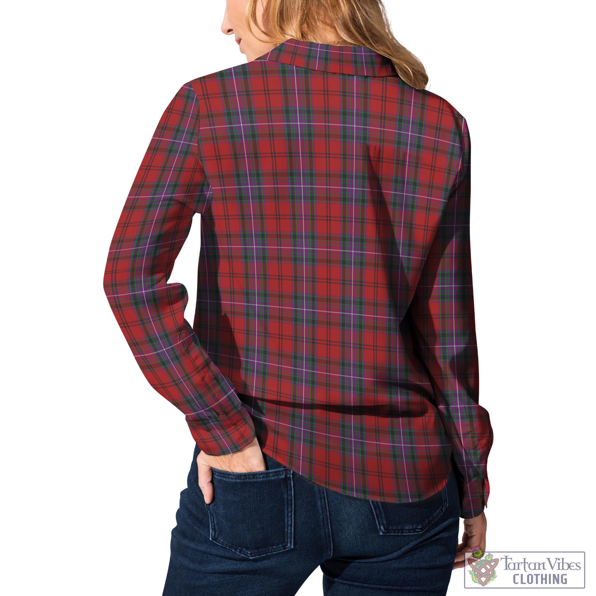 Tartan Vibes Clothing Kelly of Sleat Red Tartan Womens Casual Shirt with Family Crest