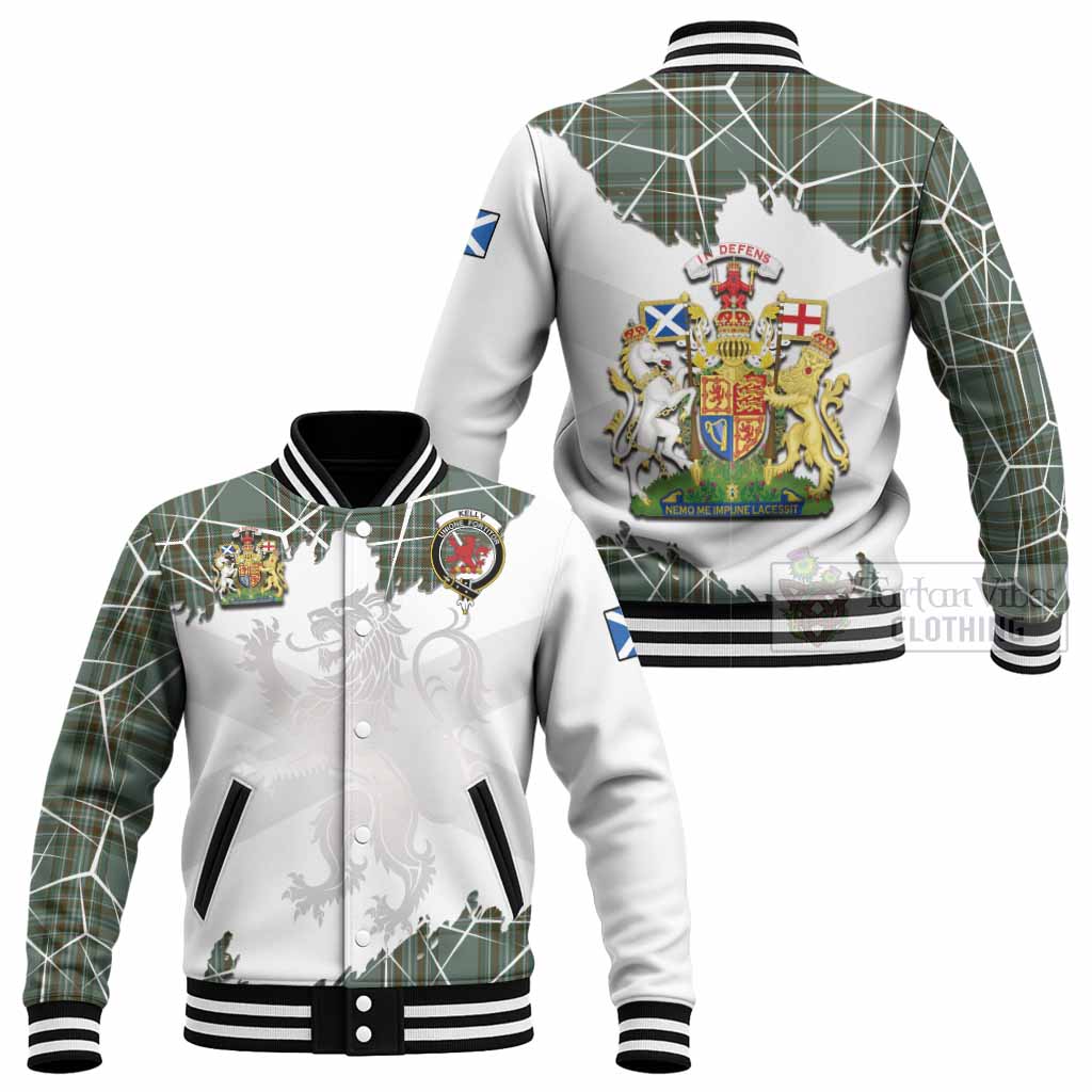 Kelly Tartan Baseball Jacket with Family Crest and Lion Rampant Grunge Style