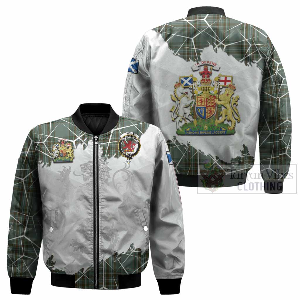 Kelly Tartan Bomber Jacket with Family Crest and Lion Rampant Grunge Style