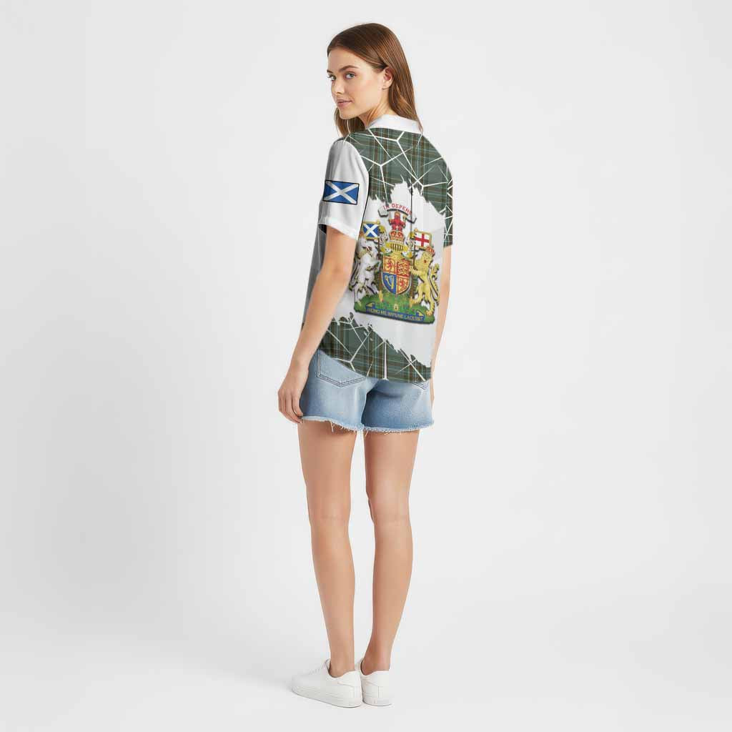 Kelly Tartan Cotton Hawaiian Shirt with Family Crest and Lion Rampant Grunge Style