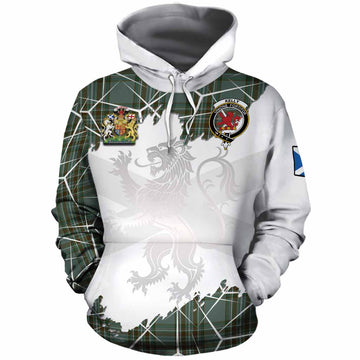 Kelly Tartan Cotton Hoodie with Family Crest and Lion Rampant Grunge Style