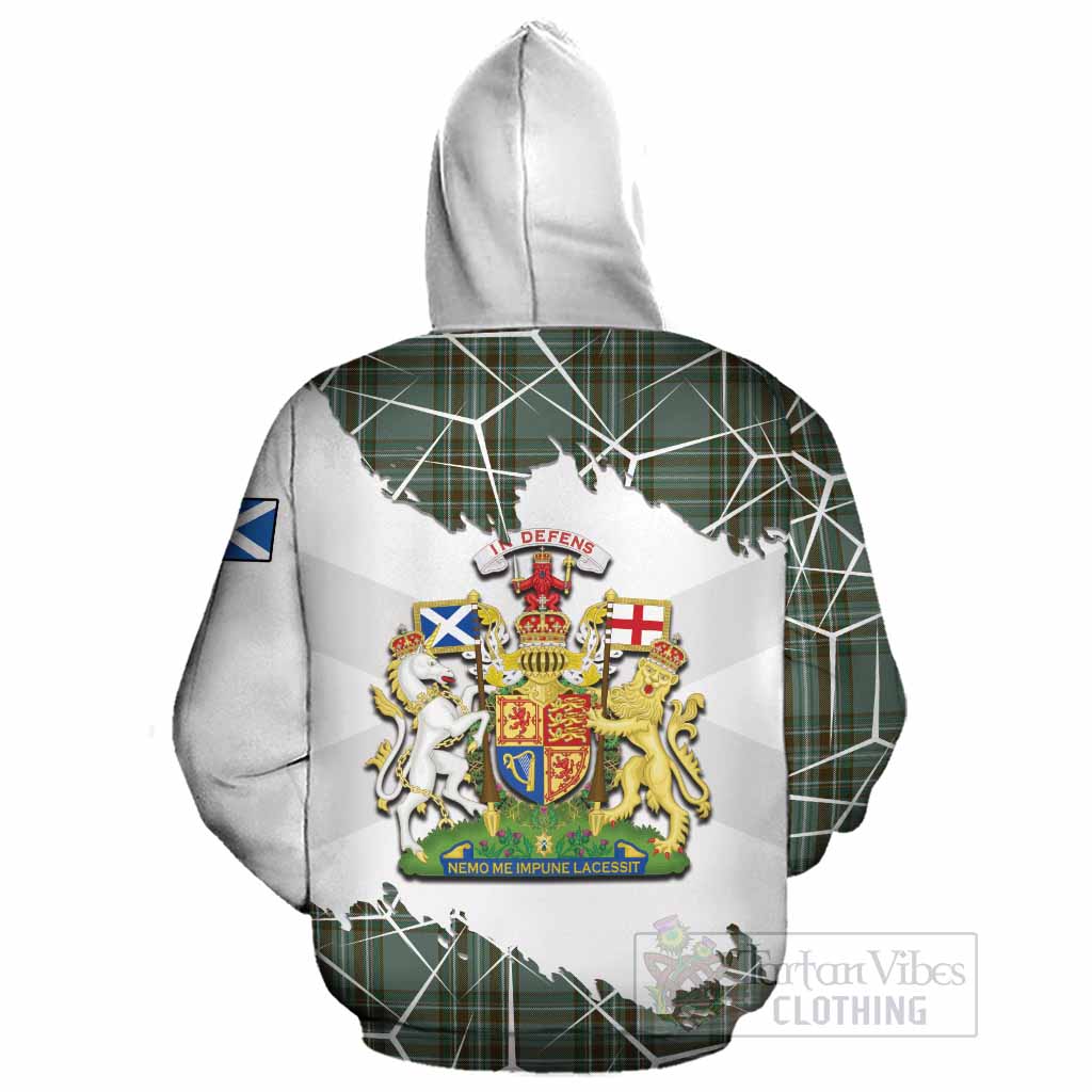 Kelly Tartan Cotton Hoodie with Family Crest and Lion Rampant Grunge Style