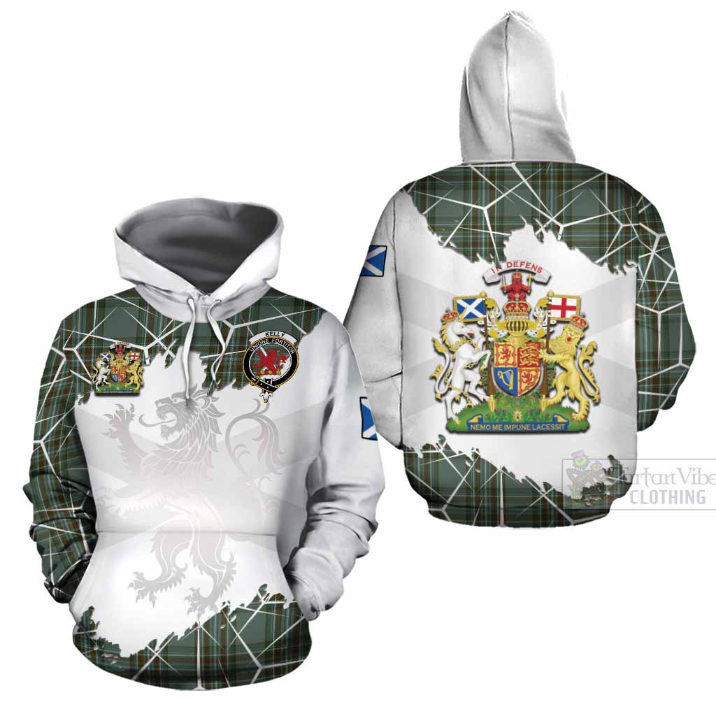 Kelly Tartan Cotton Hoodie with Family Crest and Lion Rampant Grunge Style