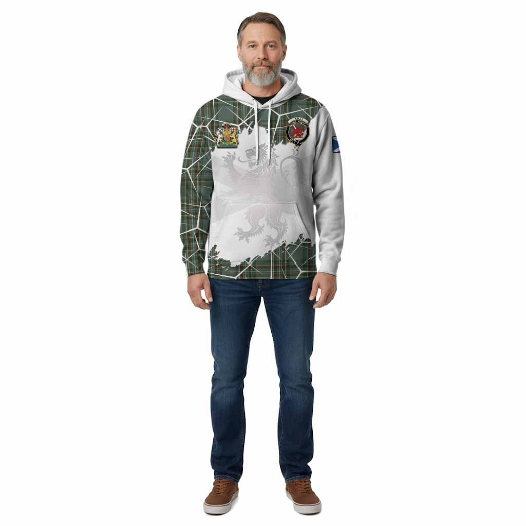 Kelly Tartan Cotton Hoodie with Family Crest and Lion Rampant Grunge Style