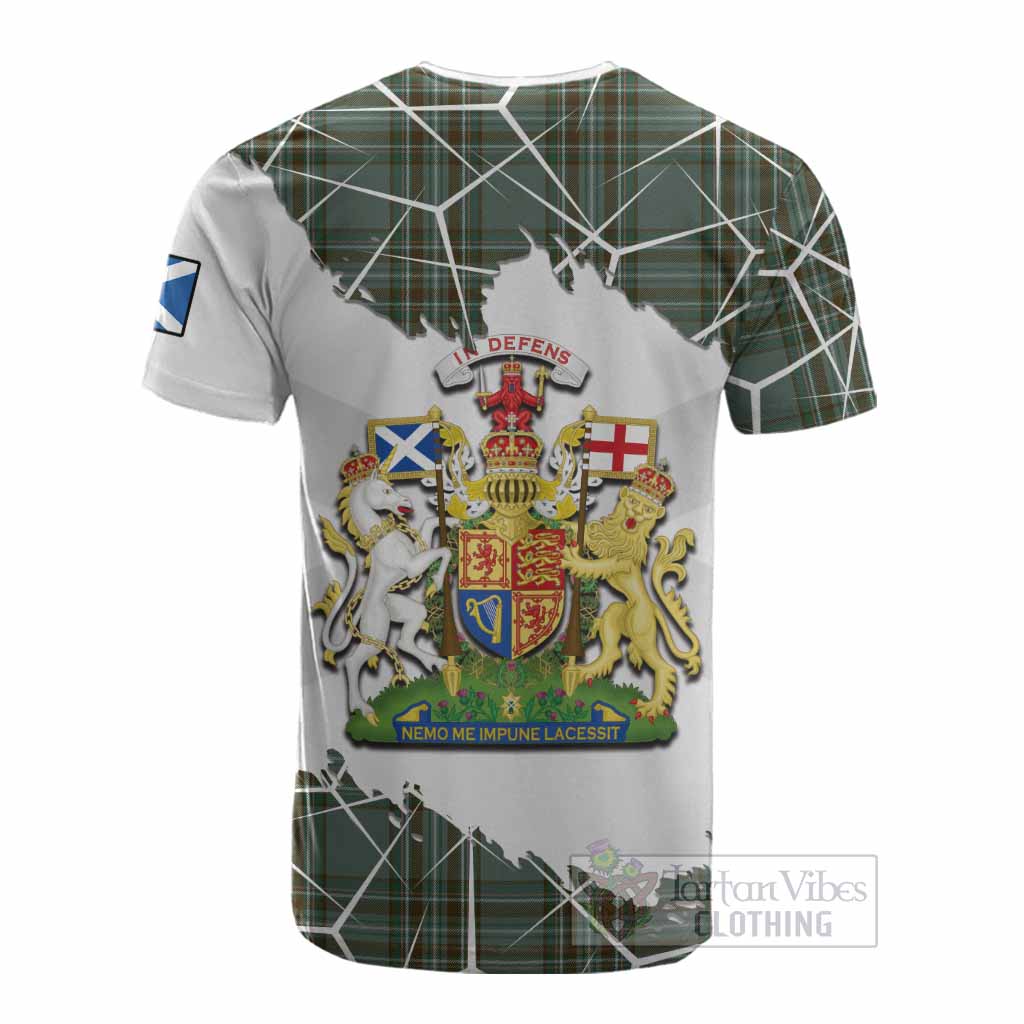 Kelly Tartan Cotton T-shirt with Family Crest and Lion Rampant Grunge Style