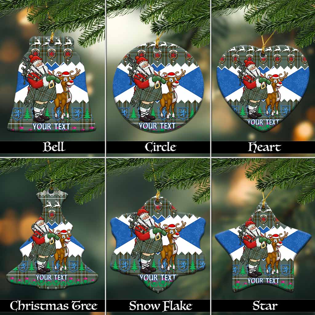 Kelly Tartan Crest Christmas Ceramic Ornament Scotland Santa With Bagpipes Cute Reindeer
