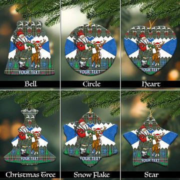 Kelly Tartan Crest Christmas Ceramic Ornament Scotland Santa With Bagpipes Cute Reindeer