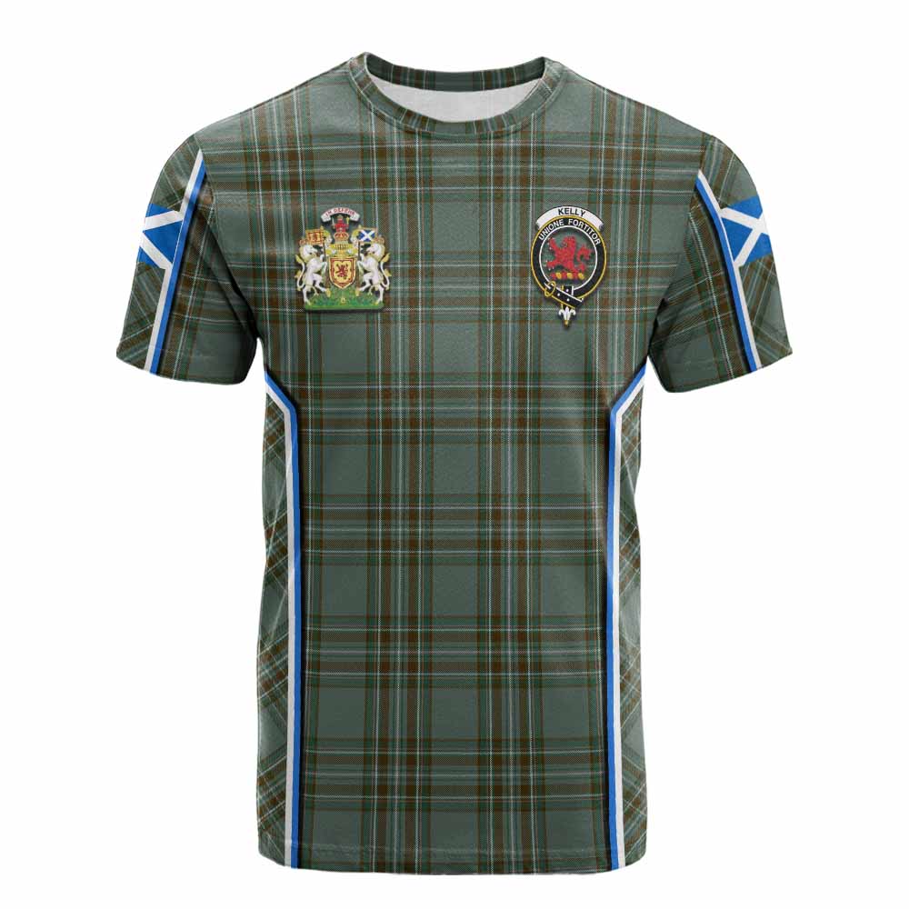 Kelly Tartan Crest Cotton T-shirt Scotland Coat of Arm Flag Style - Tartan Vibes Clothing