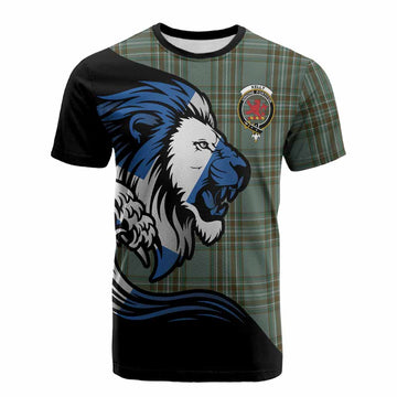 Kelly Tartan Crest Cotton T-shirt Scottish Golden Lions Wave Flow