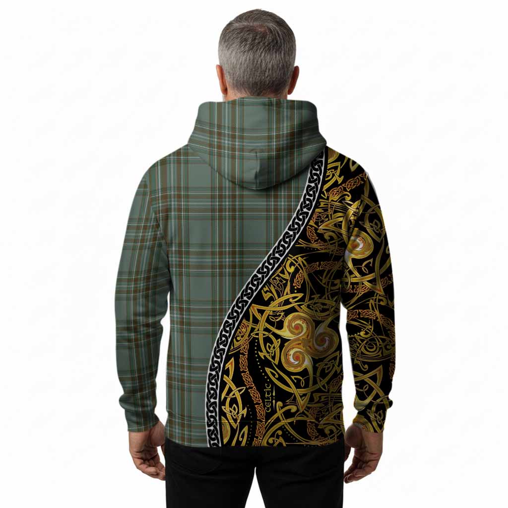 Kelly Tartan Crest Hoodie Celtic Knot and Triple Trickle Spiral Symbols