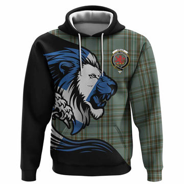 Kelly Tartan Crest Hoodie Scottish Golden Lions Wave Flow