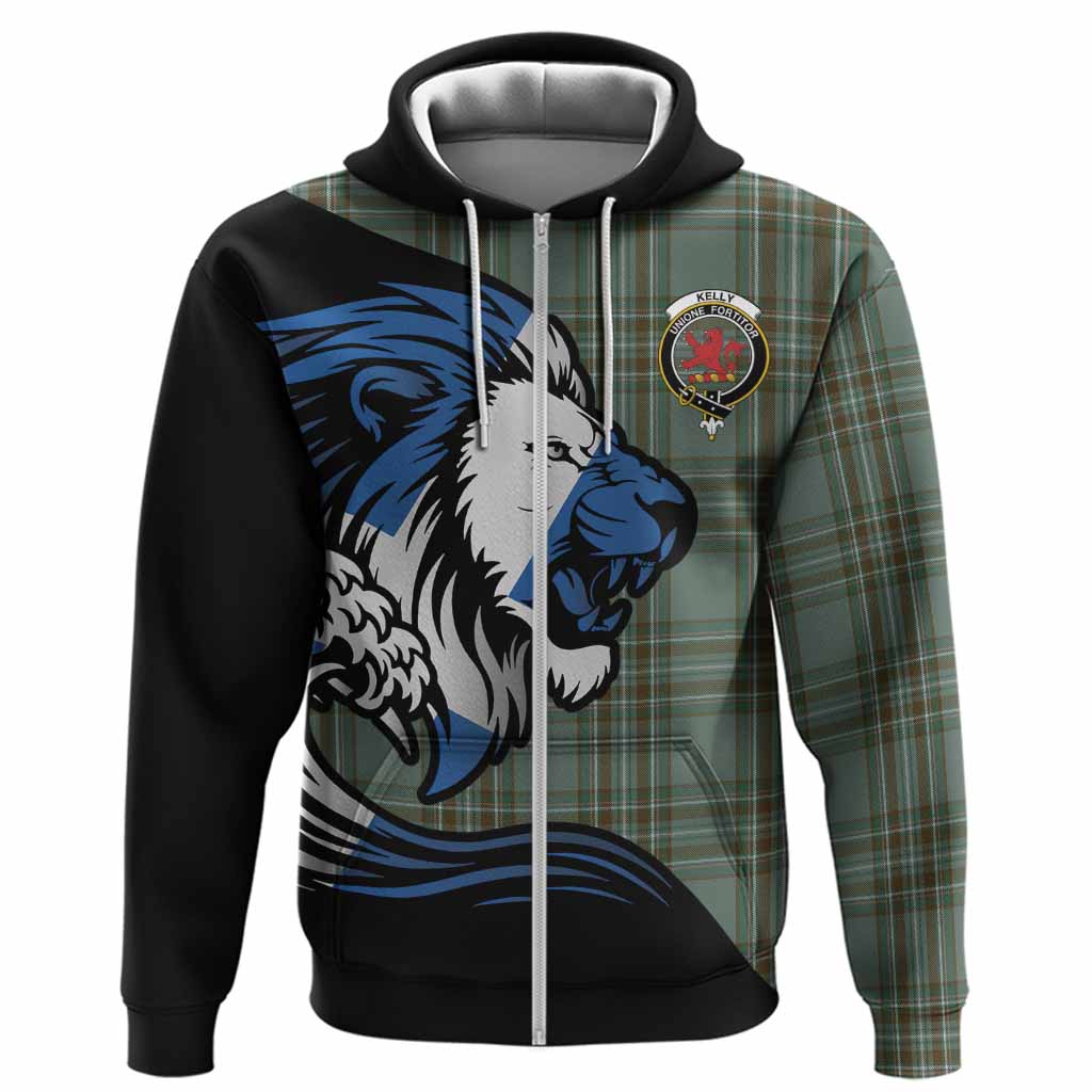 Kelly Tartan Crest Hoodie Scottish Golden Lions Wave Flow