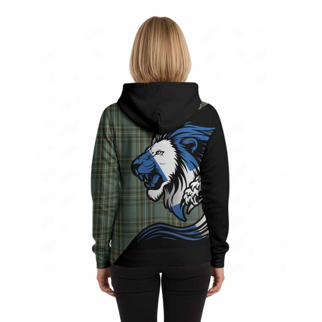 Kelly Tartan Crest Hoodie Scottish Golden Lions Wave Flow