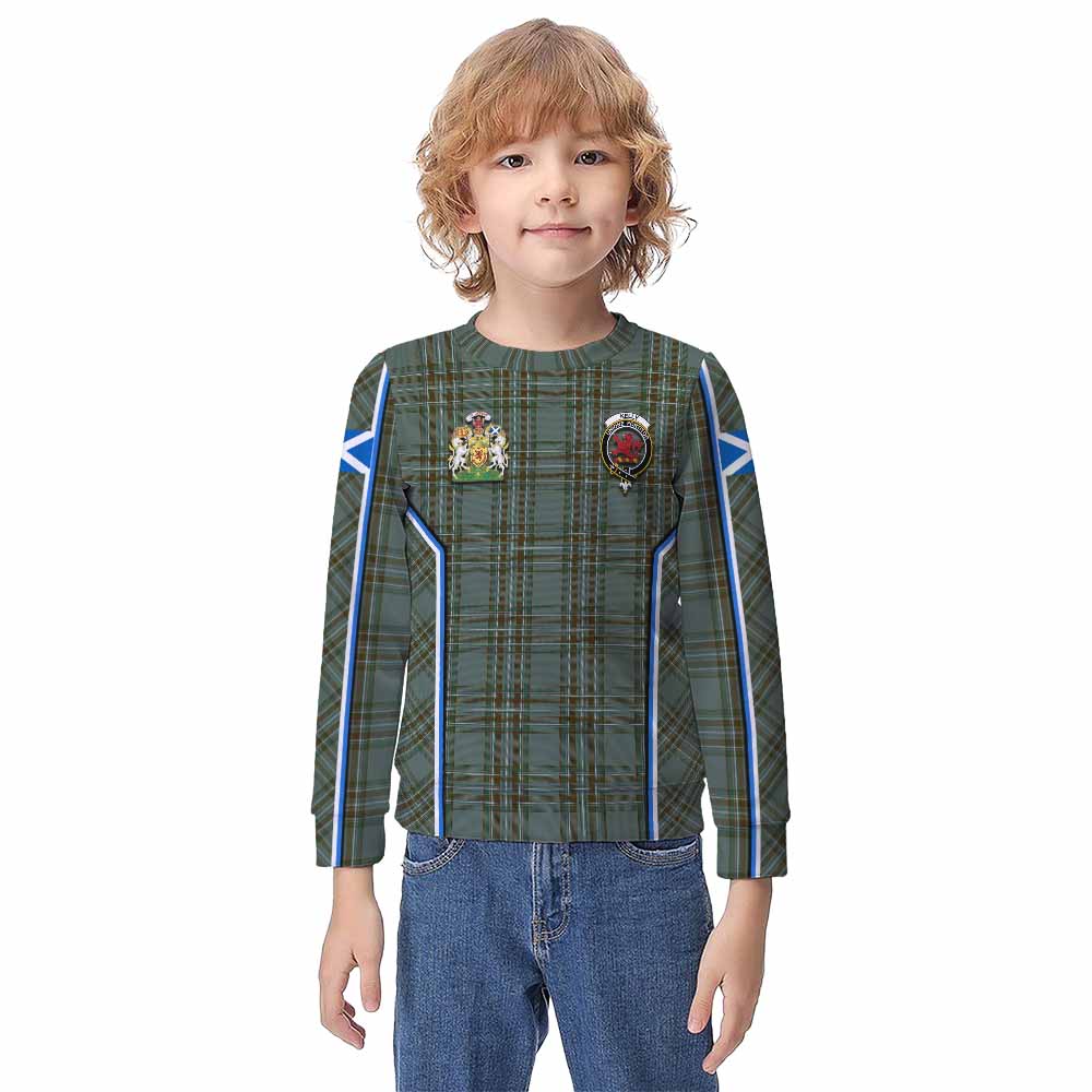 Kelly Tartan Crest Kid Knitted Sweatshirt Scotland Coat of Arm Flag Style - Tartan Vibes Clothing