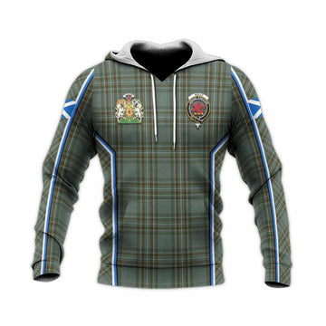 Kelly Tartan Crest Knitted Hoodie Scotland Coat of Arm Flag Style - Tartan Vibes Clothing