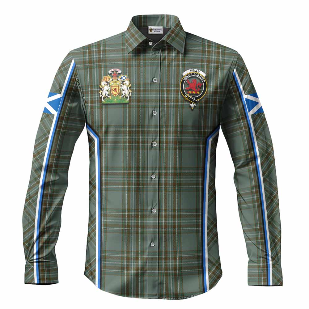 Kelly Tartan Crest Long Sleeve Button Shirts Scotland Coat of Arm Flag Style - Tartan Vibes Clothing