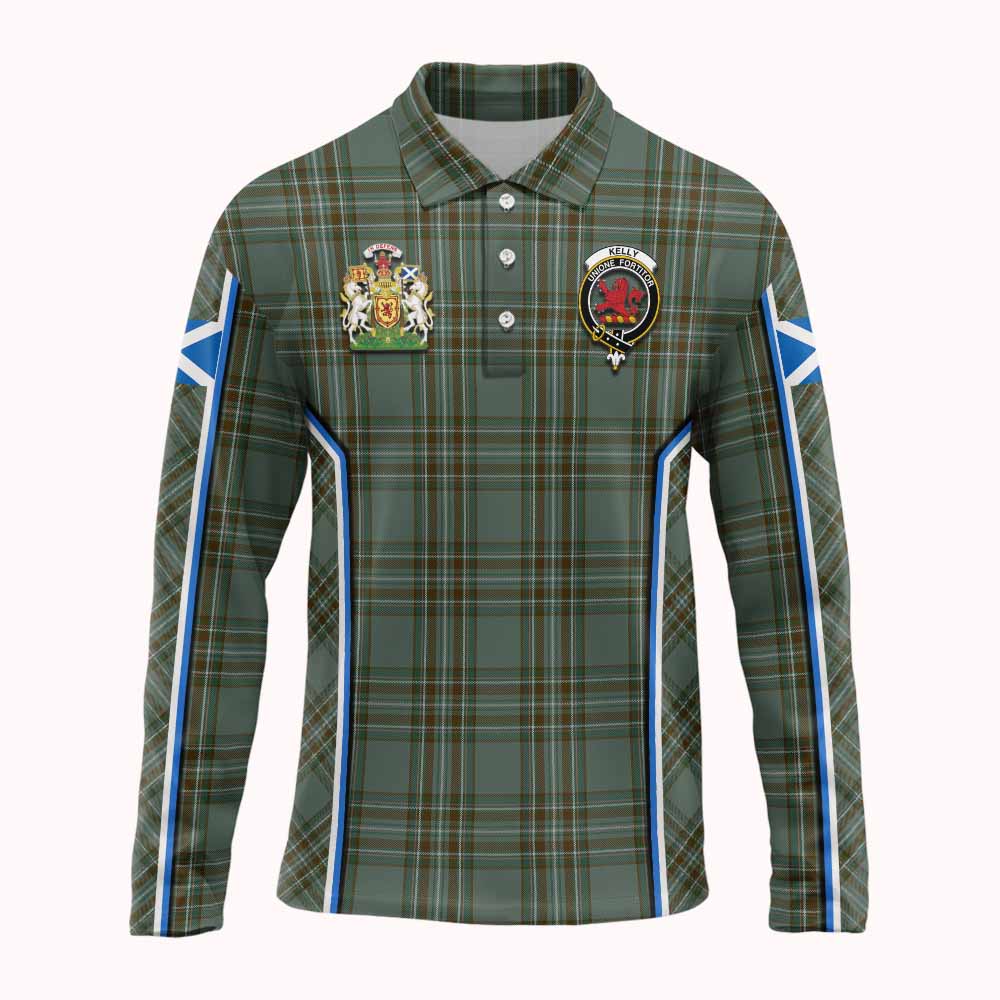 Kelly Tartan Crest Long Sleeve Polo Shirt Scotland Coat of Arm Flag Style - Tartan Vibes Clothing