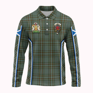 Kelly Tartan Crest Long Sleeve Polo Shirt Scotland Coat of Arm Flag Style - Tartan Vibes Clothing
