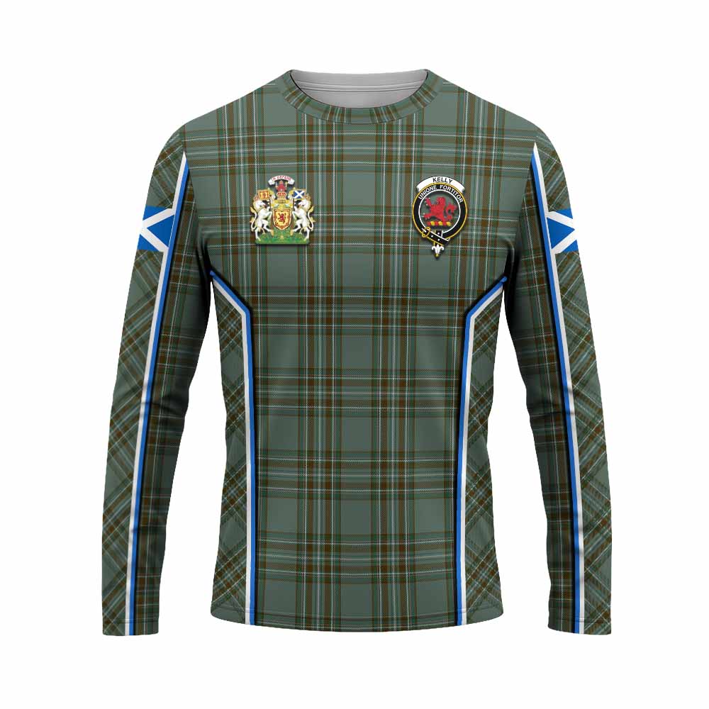 Kelly Tartan Crest Long Sleeve T-Shirt Scotland Coat of Arm Flag Style - Tartan Vibes Clothing