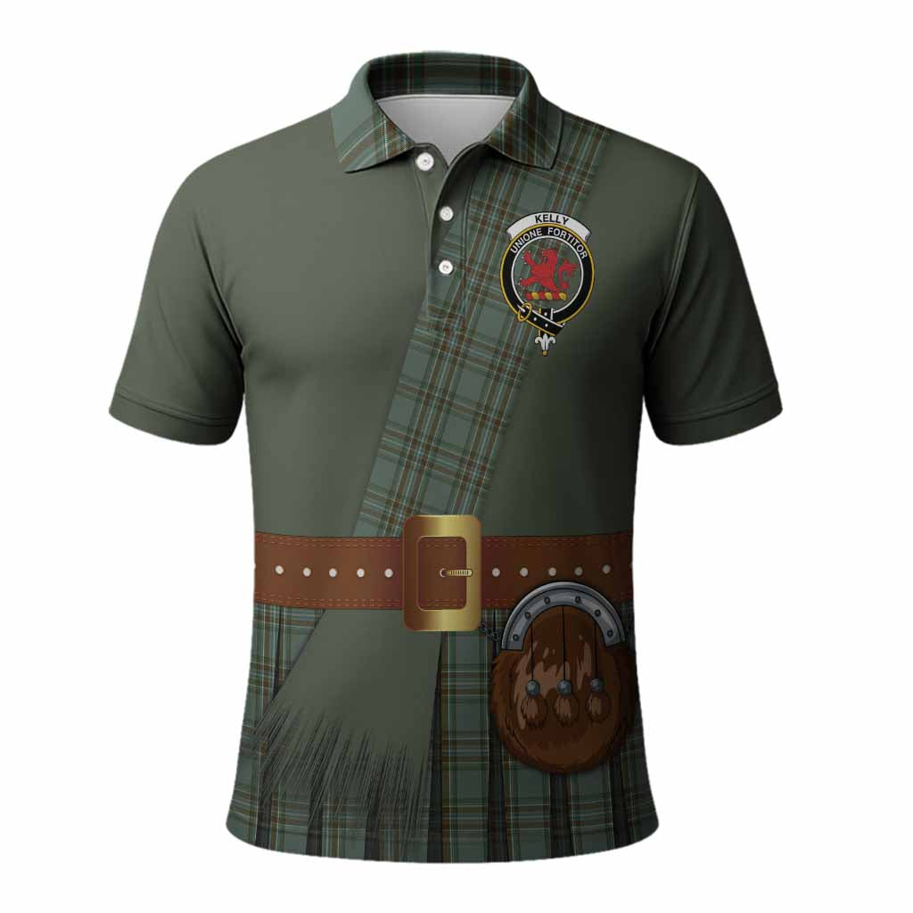 Kelly Tartan Crest Polo Shirt Kilt Costume Style