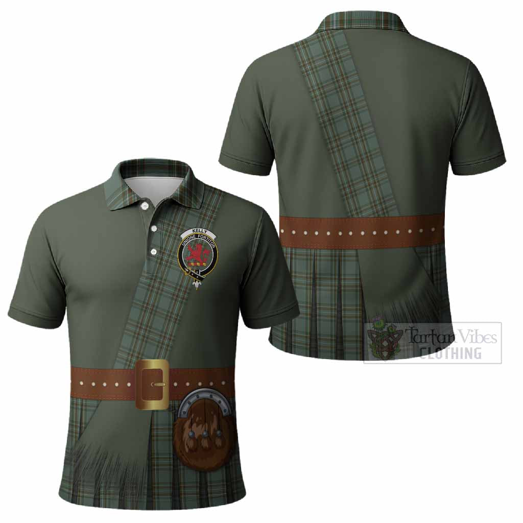 Kelly Tartan Crest Polo Shirt Kilt Costume Style