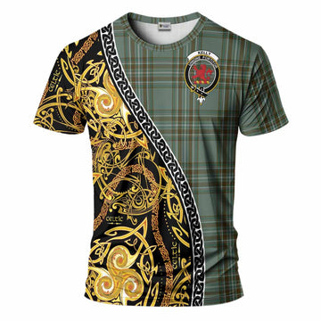 Kelly Tartan Crest T-Shirt Celtic Knot and Triple Trickle Spiral Symbols