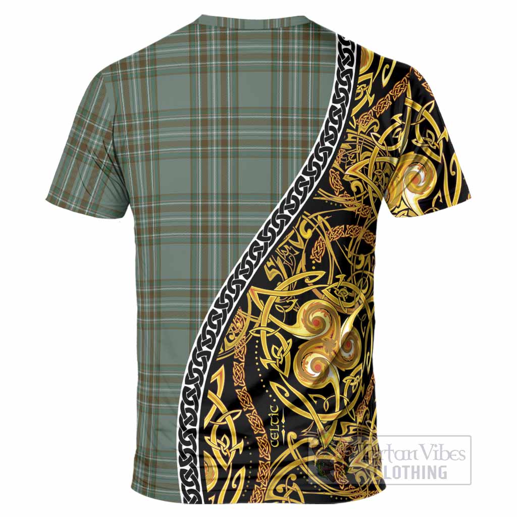 Kelly Tartan Crest T-Shirt Celtic Knot and Triple Trickle Spiral Symbols
