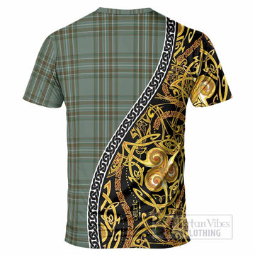 Kelly Tartan Crest T-Shirt Celtic Knot and Triple Trickle Spiral Symbols
