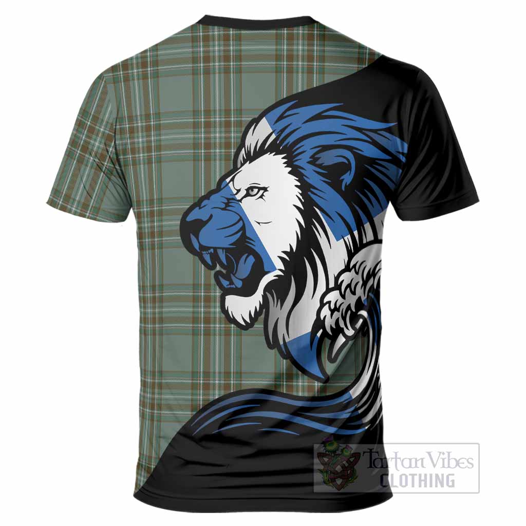 Kelly Tartan Crest T-Shirt Scottish Golden Lions Wave Flow
