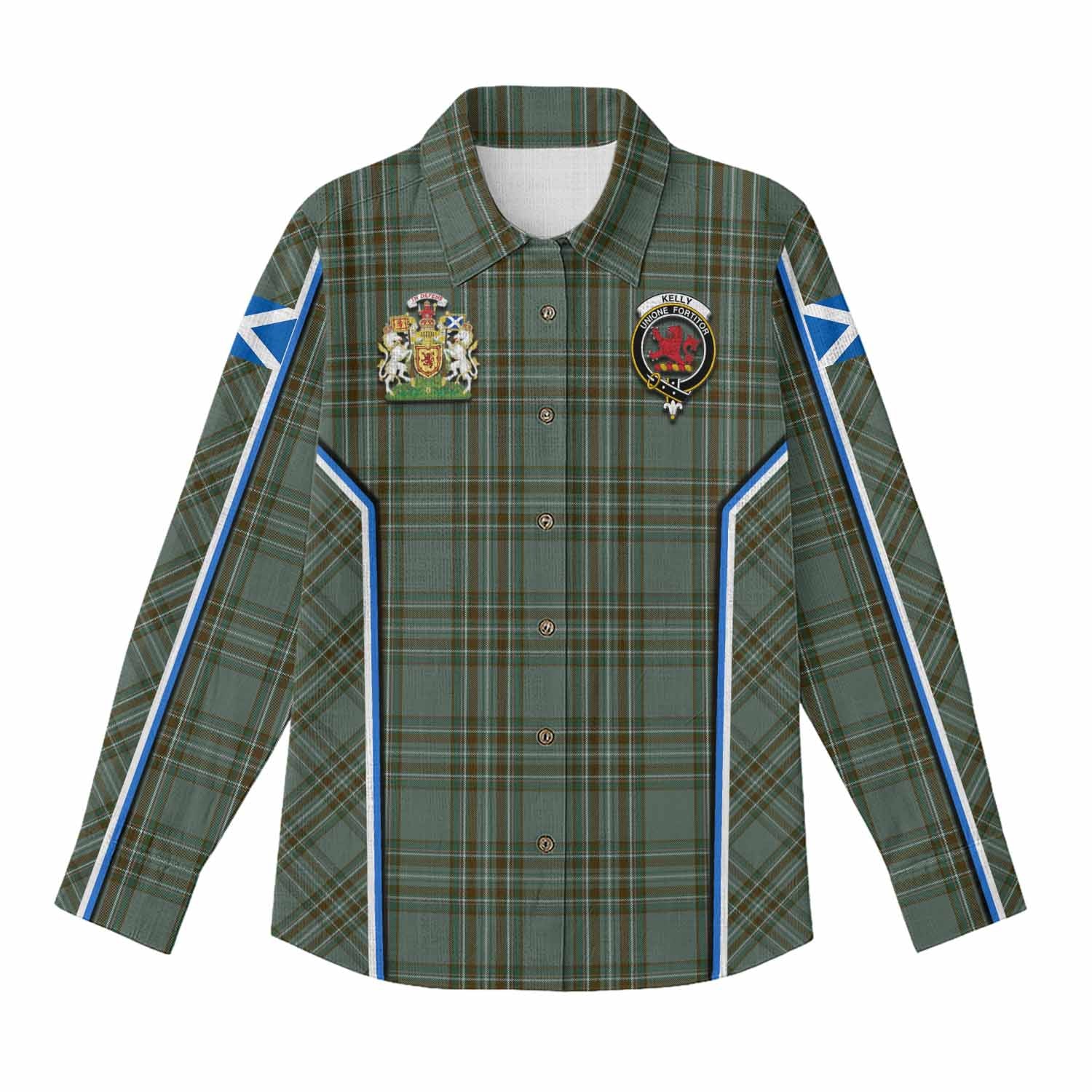 Kelly Tartan Crest Women Casual Shirt Scotland Coat of Arm Flag Style - Tartan Vibes Clothing