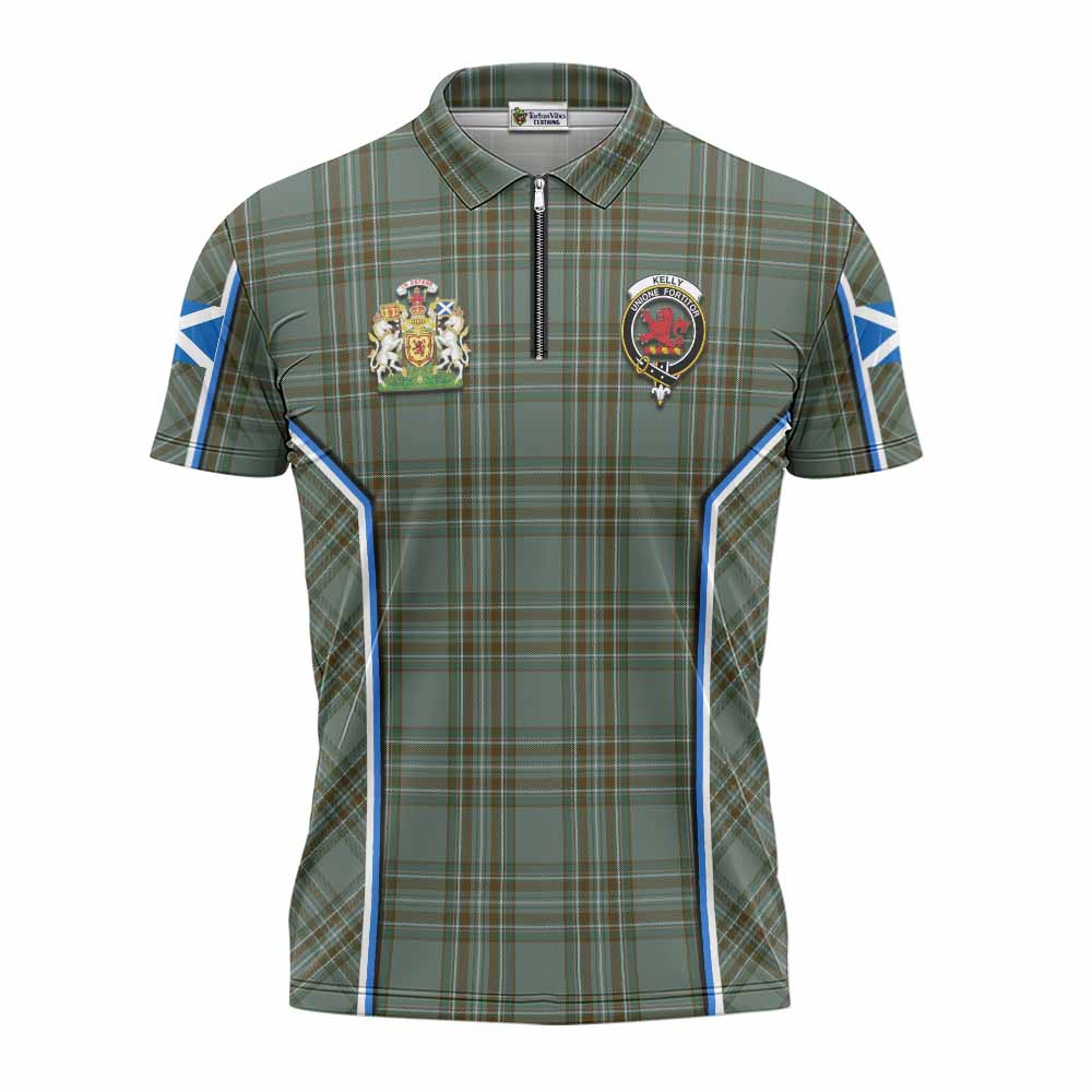 Kelly Tartan Crest Zipper Polo Shirt Scotland Coat of Arm Flag Style - Tartan Vibes Clothing