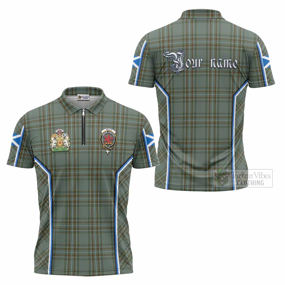 Kelly Tartan Crest Zipper Polo Shirt Scotland Coat of Arm Flag Style - Tartan Vibes Clothing