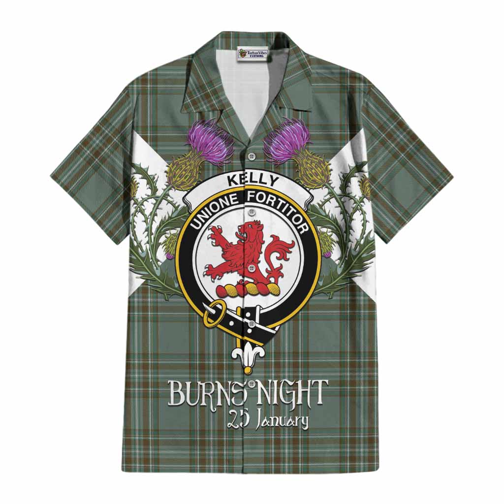 Kelly Tartan Family Crest Cotton Hawaiian Shirt Scottish Burns Night Thistle Floral