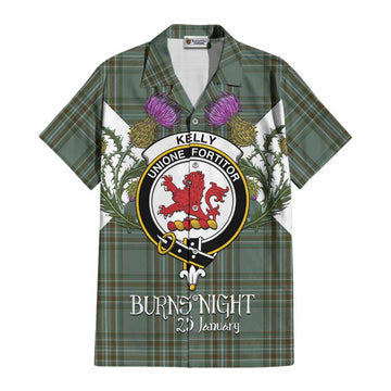 Kelly Tartan Family Crest Cotton Hawaiian Shirt Scottish Burns Night Thistle Floral