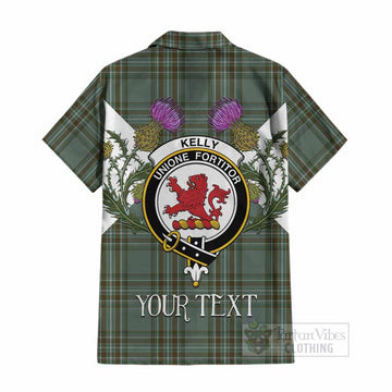 Kelly Tartan Family Crest Cotton Hawaiian Shirt Scottish Burns Night Thistle Floral