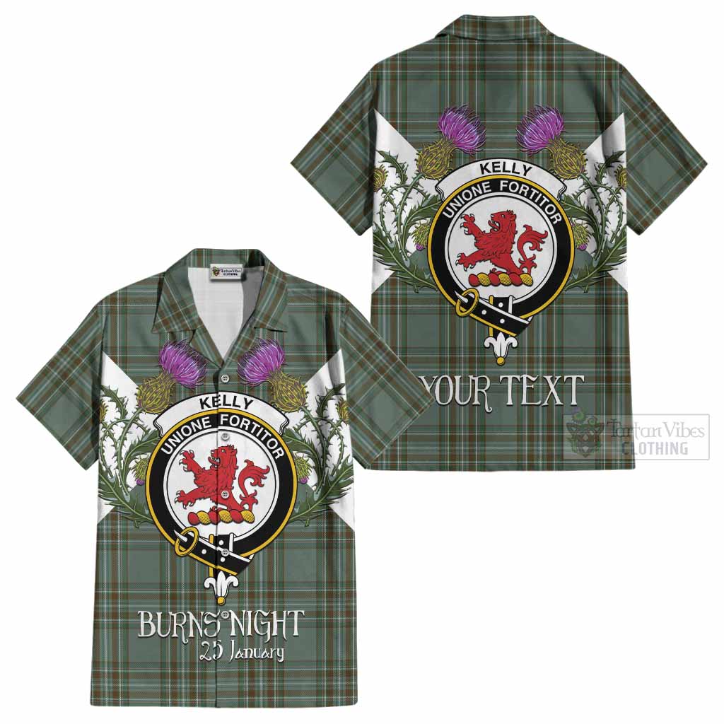 Kelly Tartan Family Crest Cotton Hawaiian Shirt Scottish Burns Night Thistle Floral