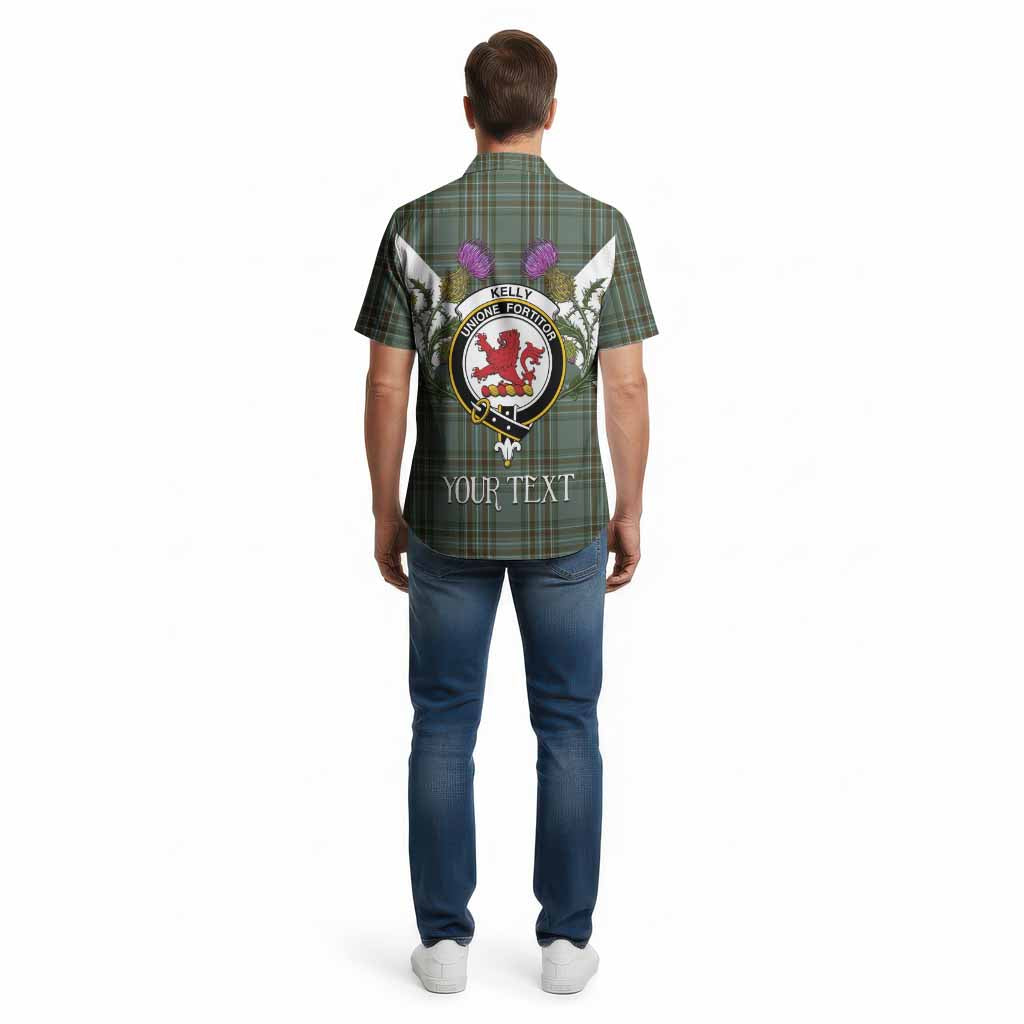 Kelly Tartan Family Crest Cotton Hawaiian Shirt Scottish Burns Night Thistle Floral