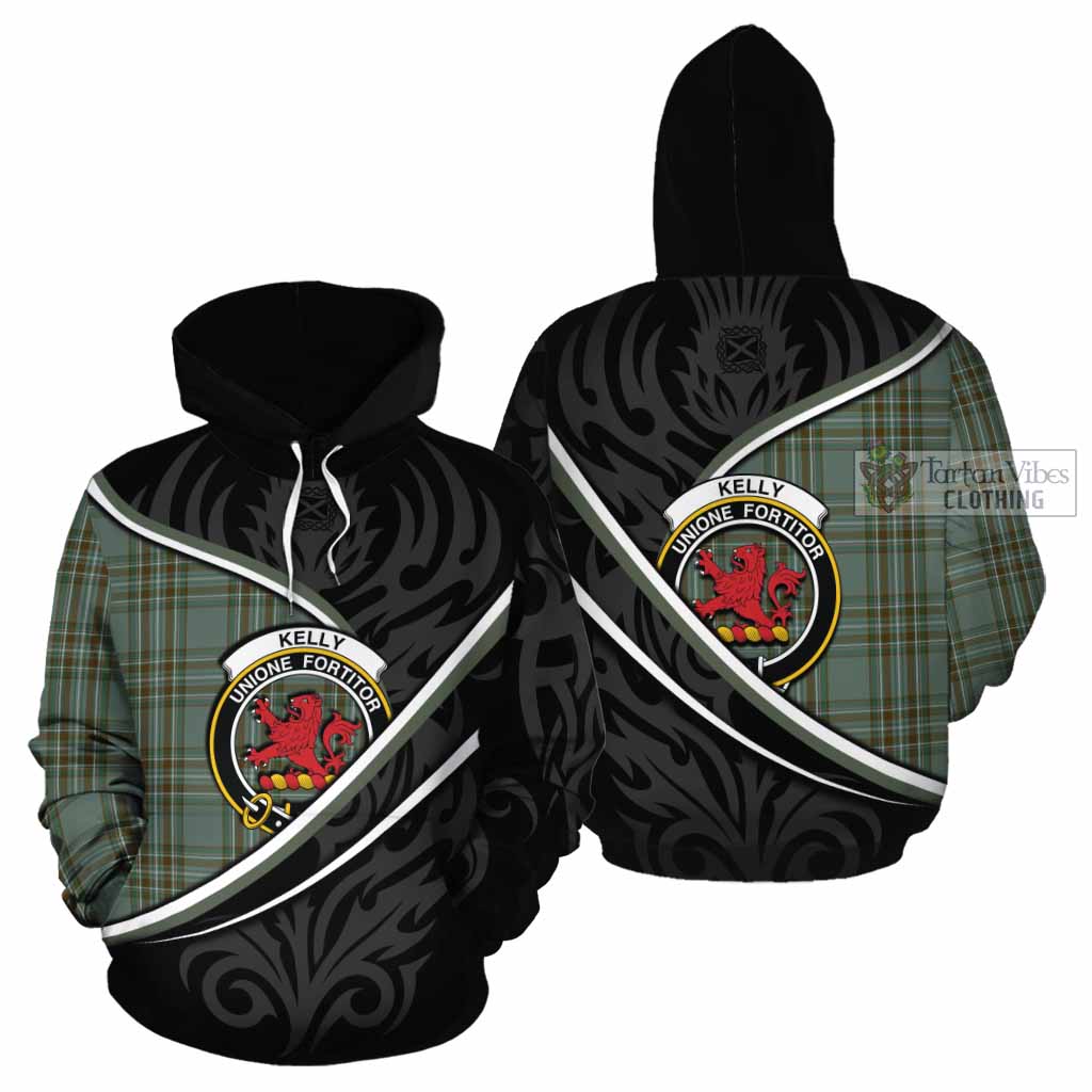 Kelly Tartan Family Crest Cotton Hoodie Celtic Scottish Thistle Floral - Tartan Vibes Clothing