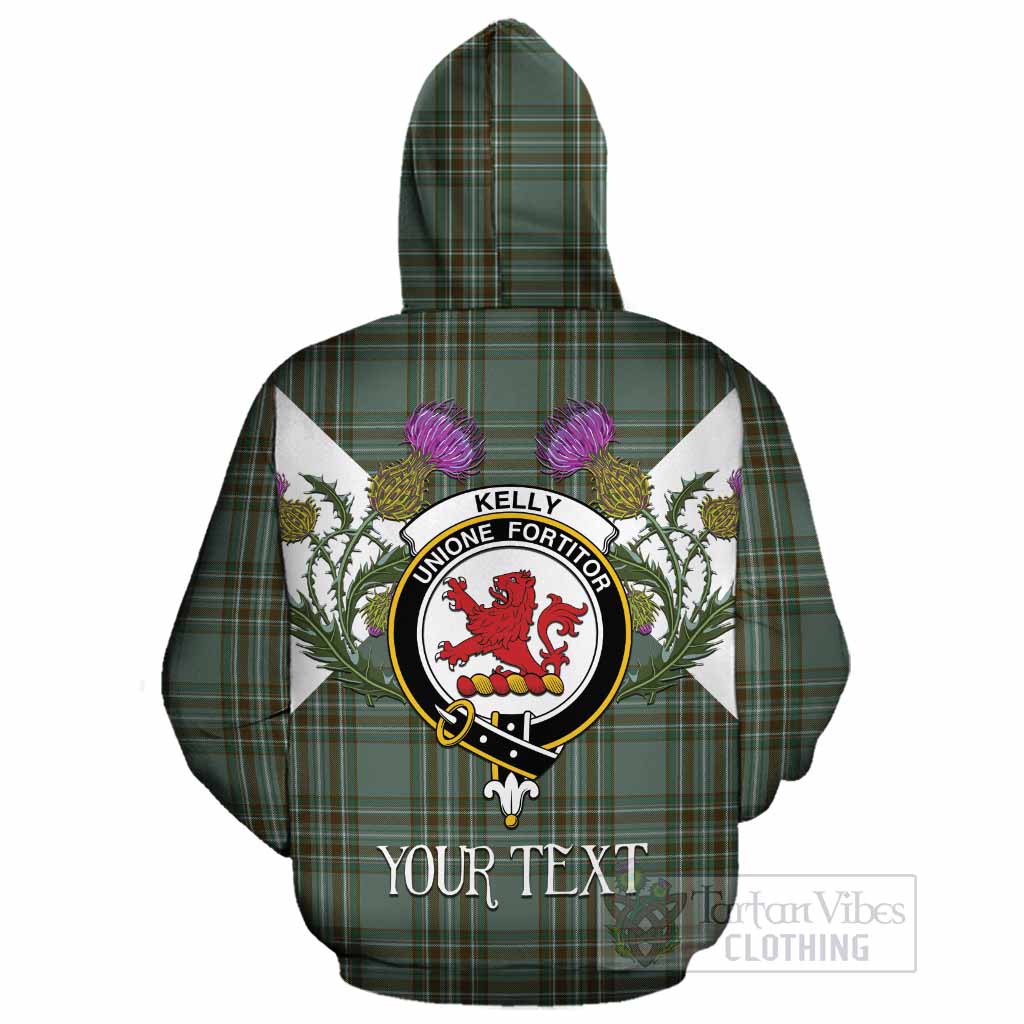 Kelly Tartan Family Crest Cotton Hoodie Scottish Burns Night Thistle Floral