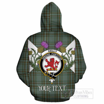 Kelly Tartan Family Crest Cotton Hoodie Scottish Burns Night Thistle Floral
