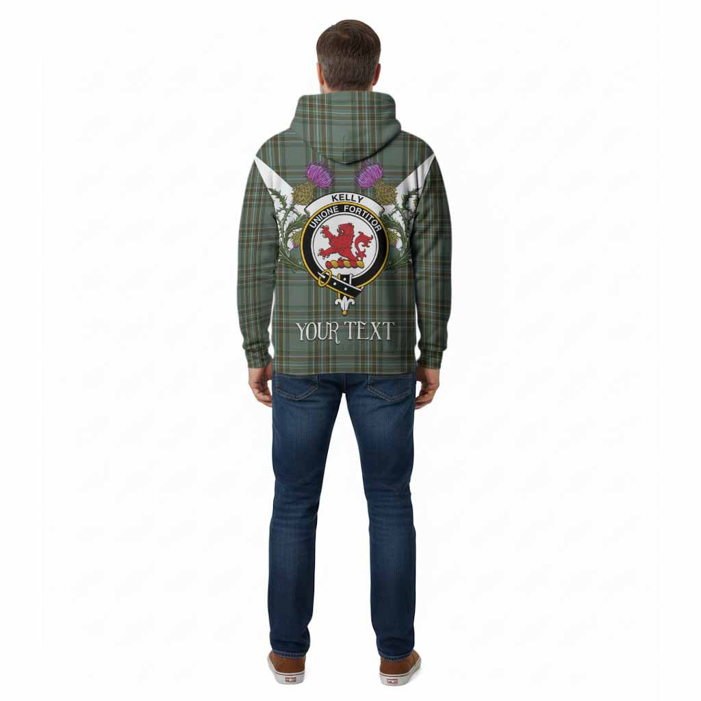 Kelly Tartan Family Crest Cotton Hoodie Scottish Burns Night Thistle Floral