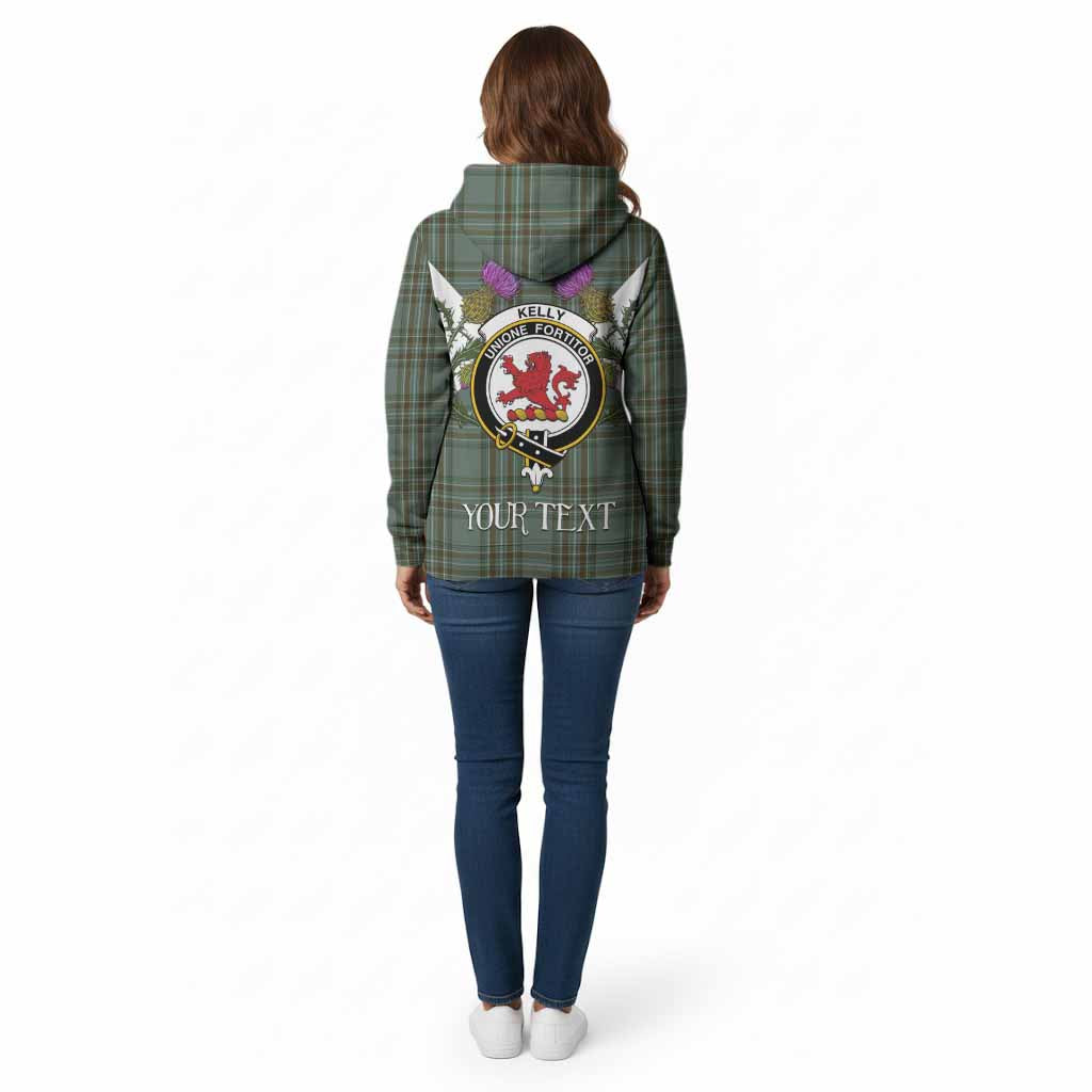 Kelly Tartan Family Crest Cotton Hoodie Scottish Burns Night Thistle Floral